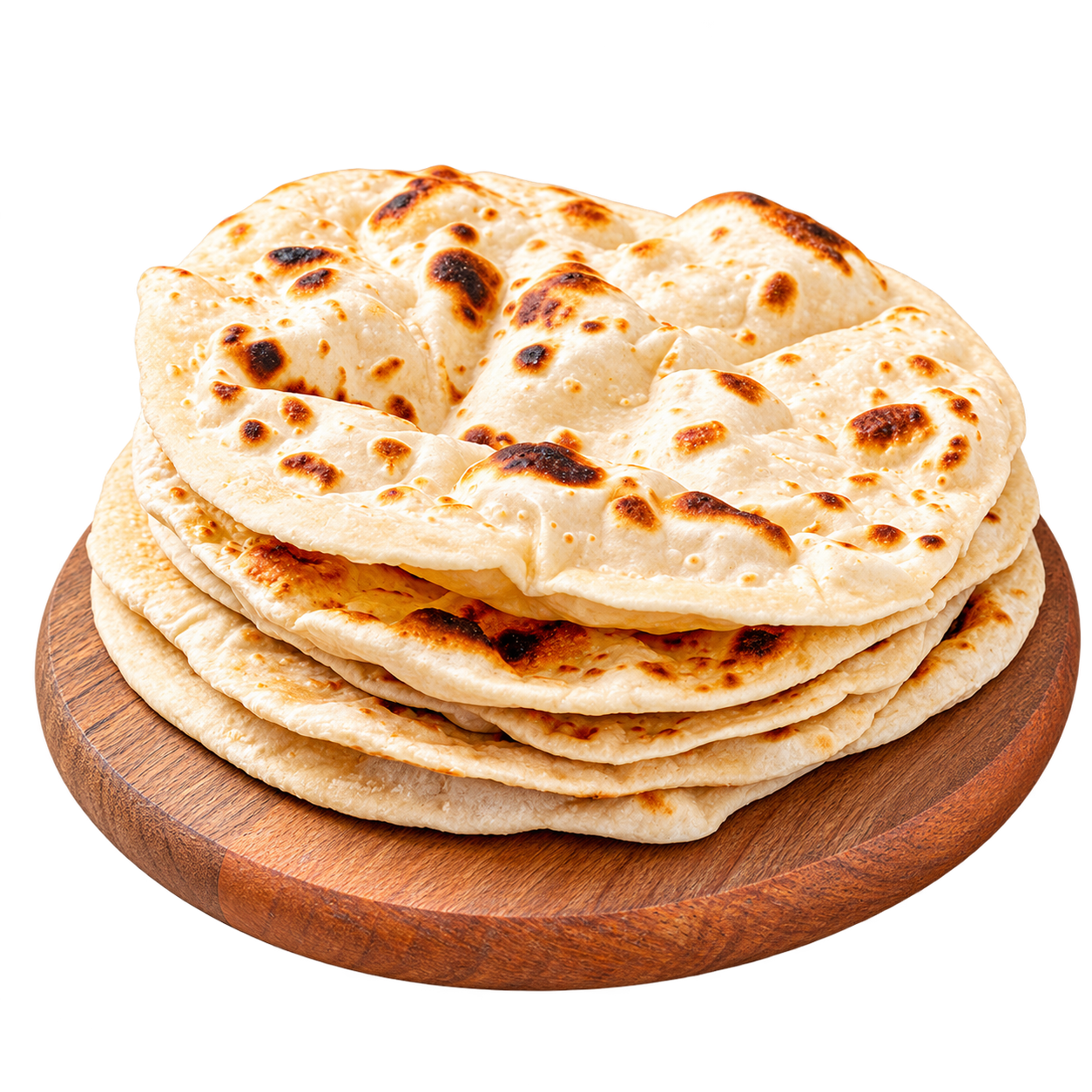 Stack of handmade chapati on a wooden board