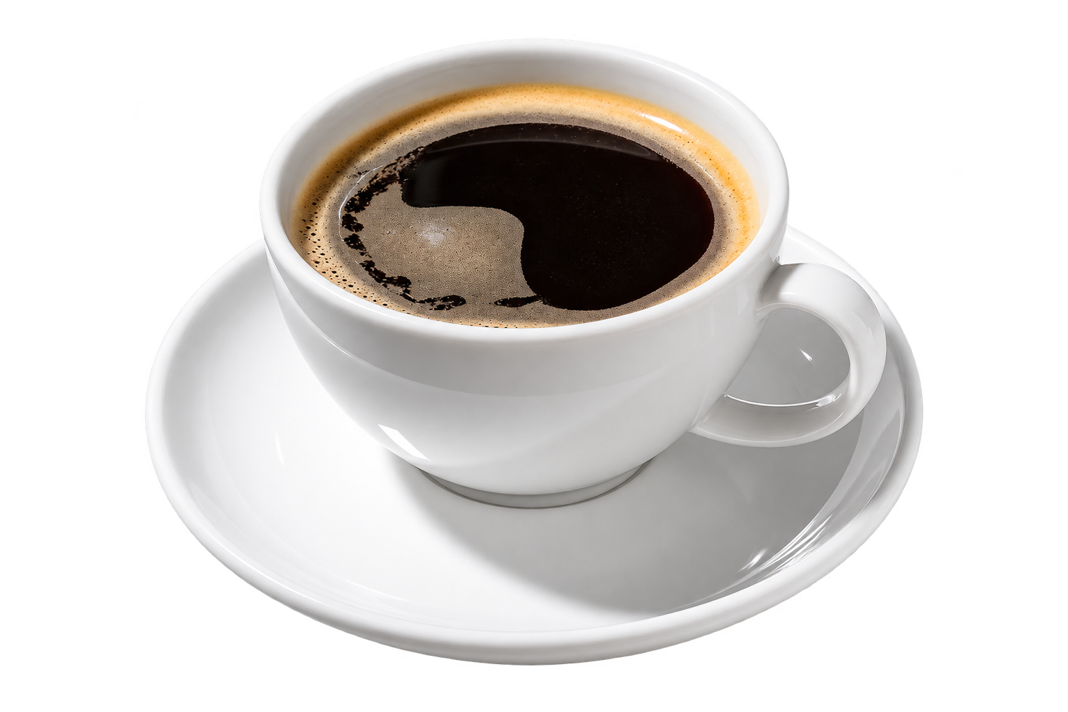 Cup of black Kenyan coffee on a white saucer
